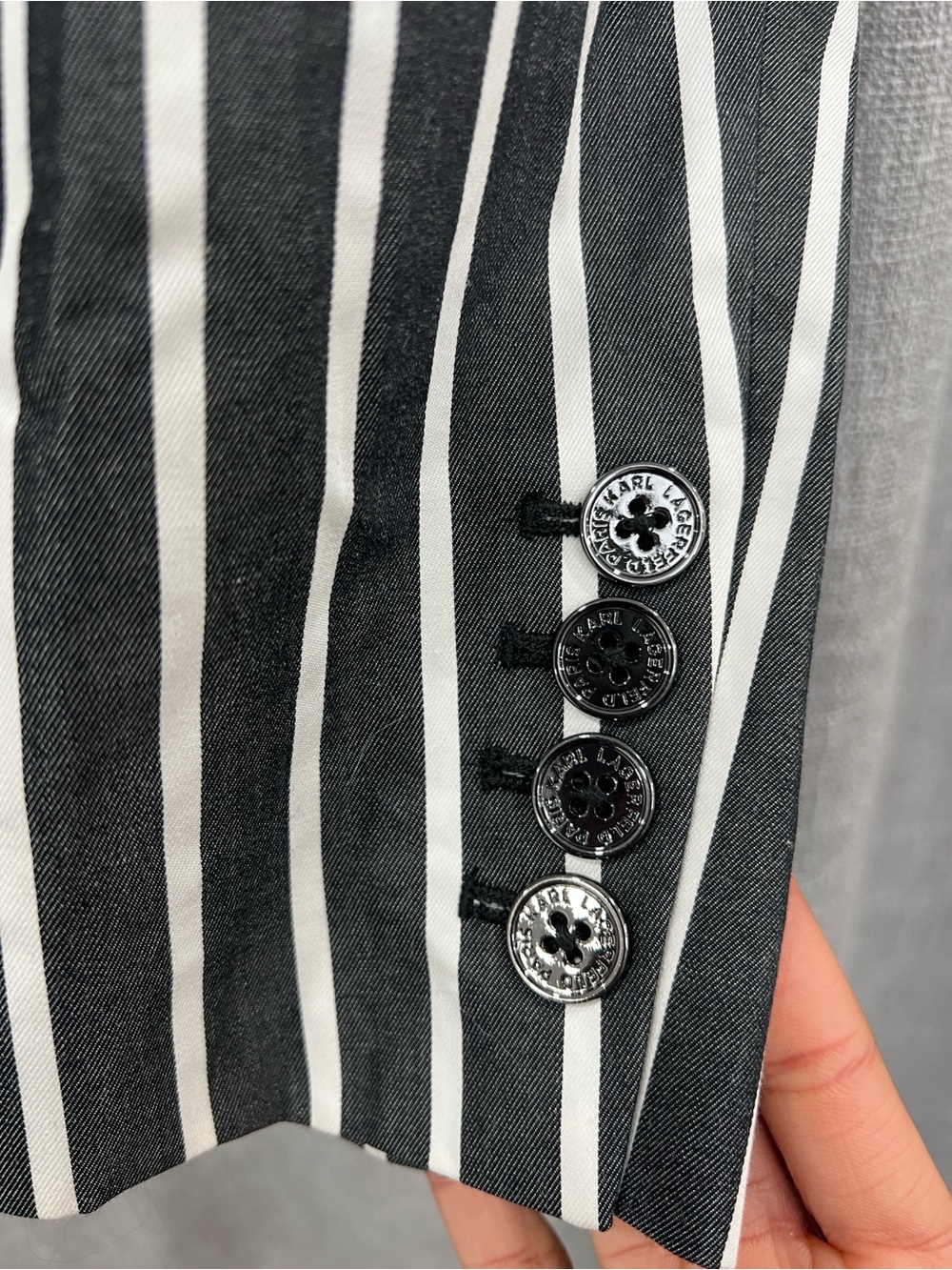 Karl Lagerfeld Black and White Vertical Stripe Blazer - Picture 3 of 4